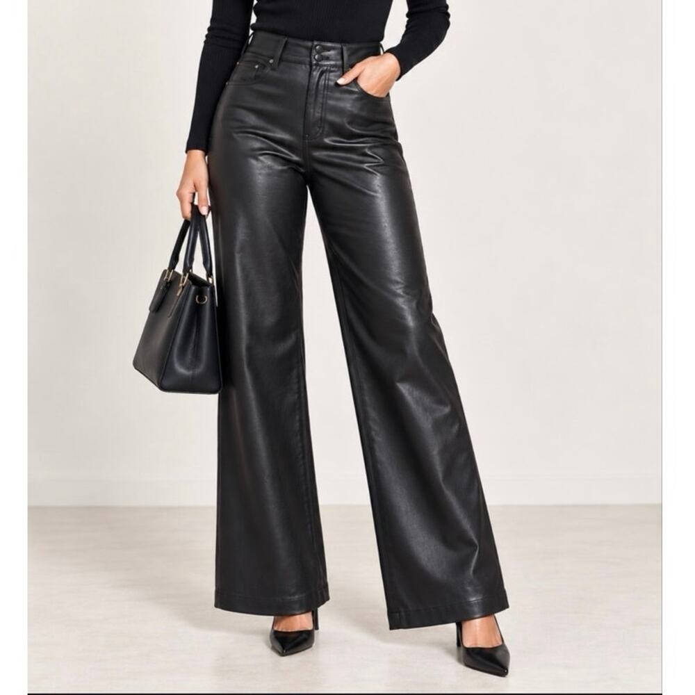 White House Black Market WHBM High Rise Coated Wide Leg Trousers Pants Sz 6